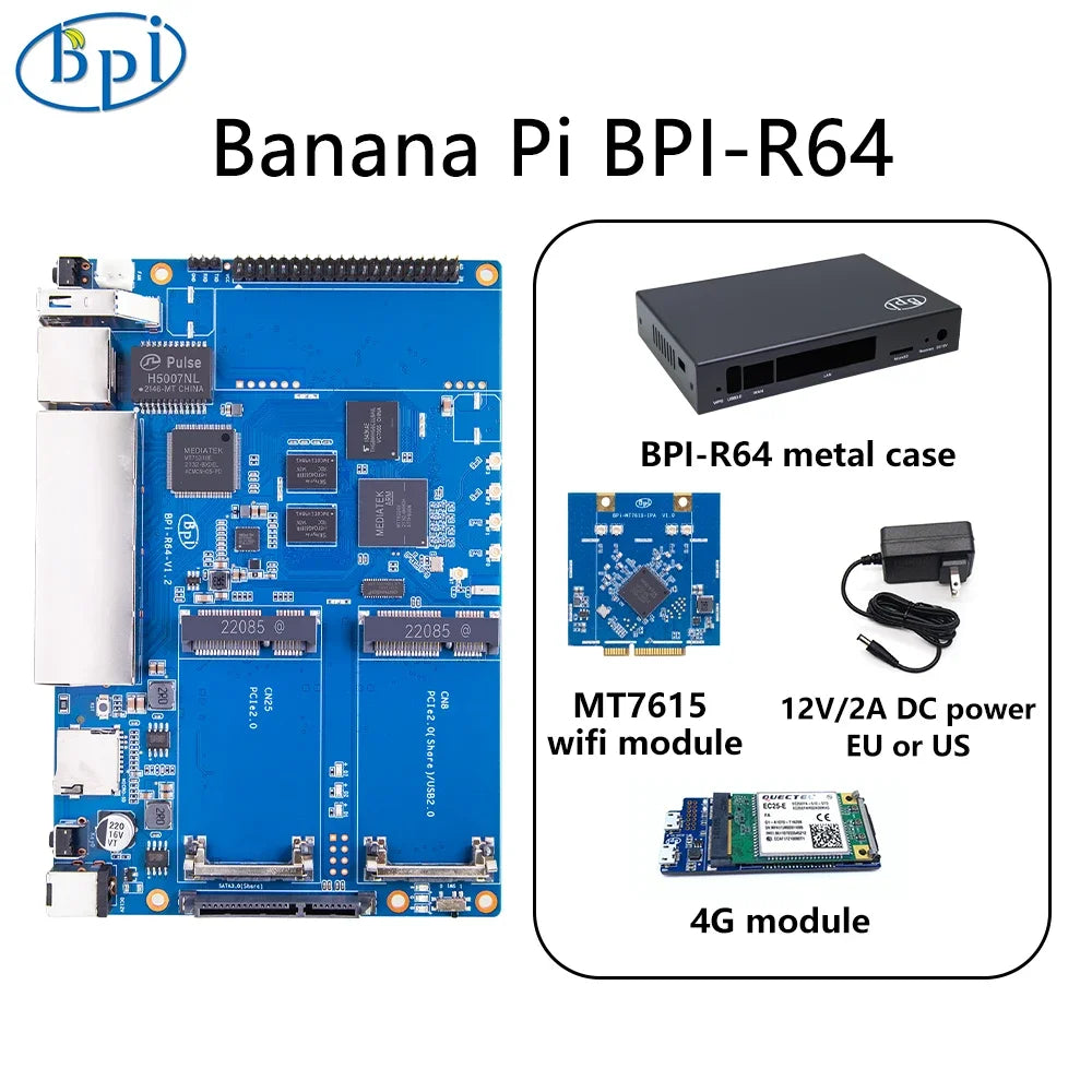 RoRuSBanana PI BPI-R64 Set MT7615 Module MediaTek MT7622 8G eMMC flash 1G DDR3 Support POE 4G Module Raspberry Orange Pi