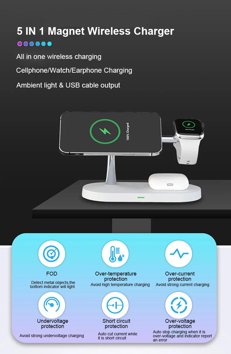 3 in 1 Magnetic Wireless Charger For iPhone 16 15 14 13 12 Fast Charging Station for Apple Watch 10 9 8 7 6 5 4 Airpods 2 3 Pro