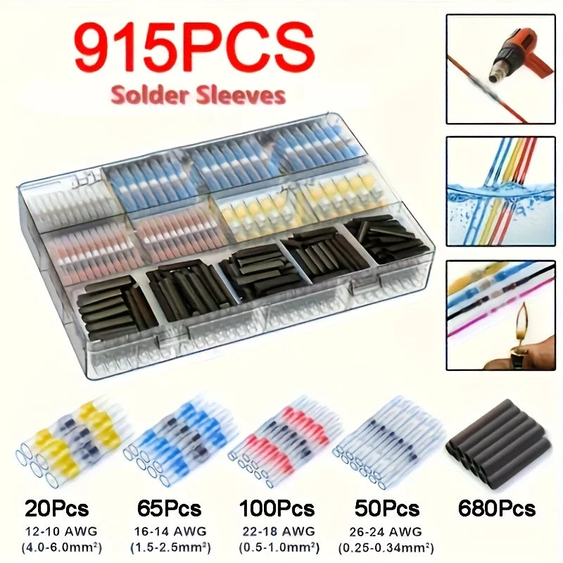 915 pieces welding sealed line connectors, heat shrink butt connectors, insulated electrical butt splicing terminal blocks, suitable for marine, automotive and truck wiring terminals