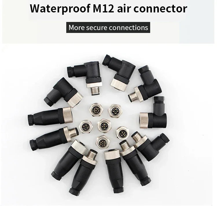 M12 male and female socket  4 5  8  pins weld IP67/68 Install front/rear panel waterproof circular connectors