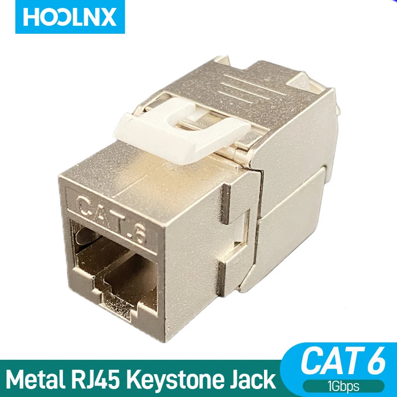 Hoolnx CAT8 CAT7 CAT6A CAT6 Tool less RJ45 Keystone Jack, Metal Zinc Alloy Self-locking Tool Free STP Shielded Module Coupler