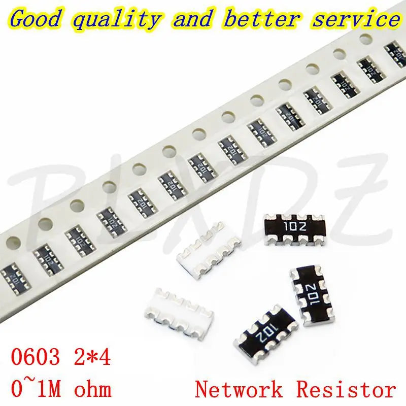 100pcs 0603 0603*4 2*4P 5% Network Resistor SMD array 0 ohm ~ 1M 15 16 18 20 22 24 27 30 33 36 39 43 47 51 56 62 68 75 82 R ohms