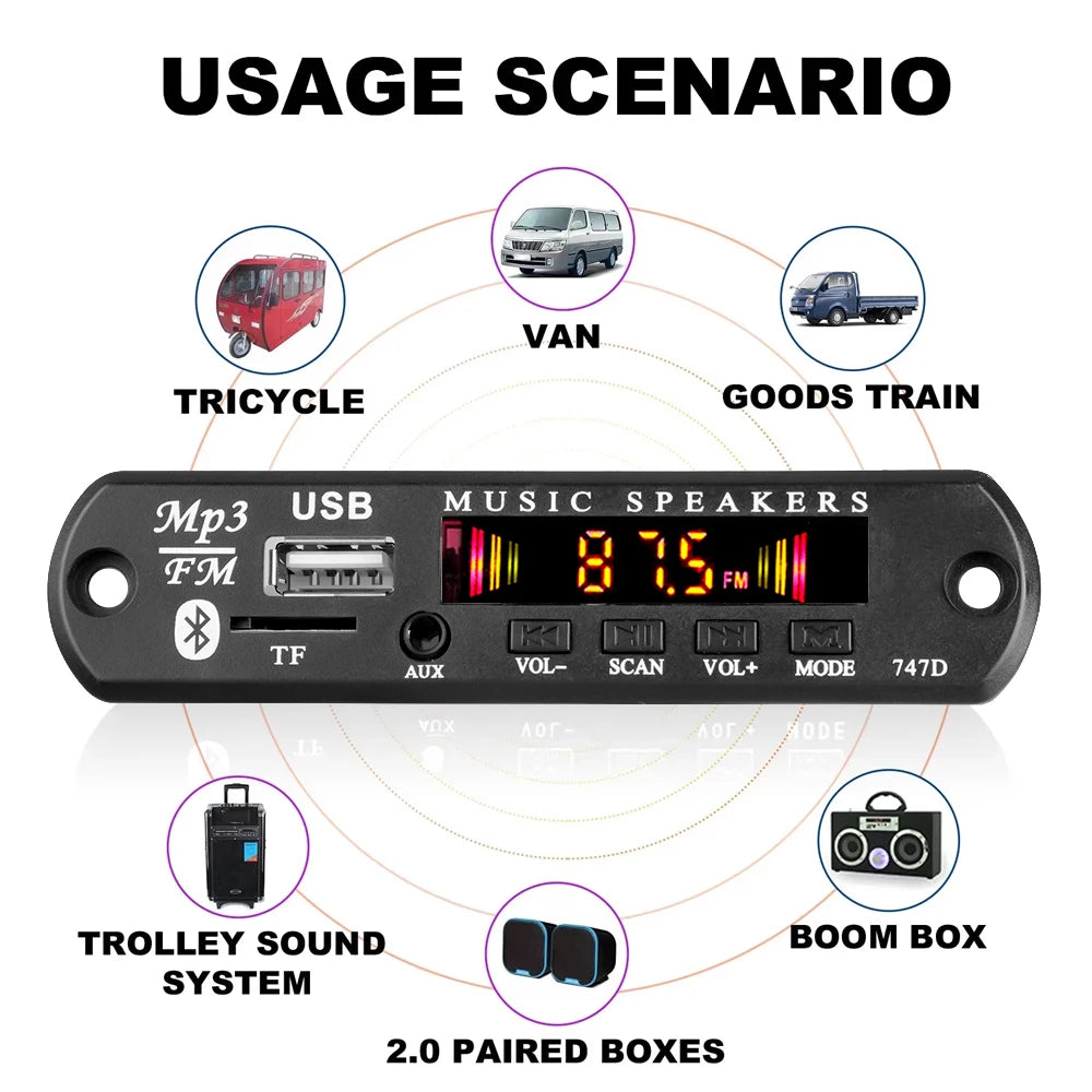 KEBIDU Bluetooth 5.3 MP3 Player DC 12V MP3 Decoder Board Car Wireless Music Player Folder Switching USB TF FM Radio For Speaker