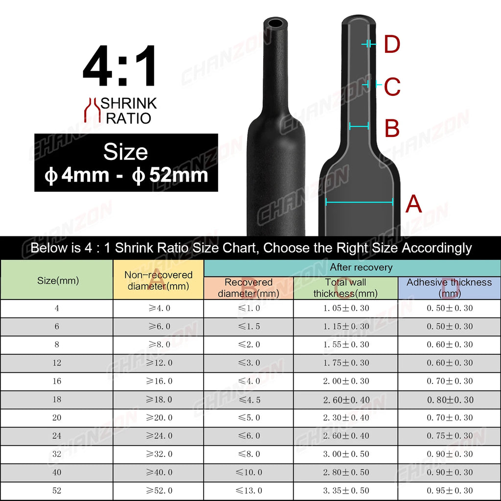 1.22M 2.5M 4:1 4-52mm Heat Shrink Tube With Glue Double Wall Adhesive Lined Wire Waterproof Marine Grade Heated Shrinkable Wrap