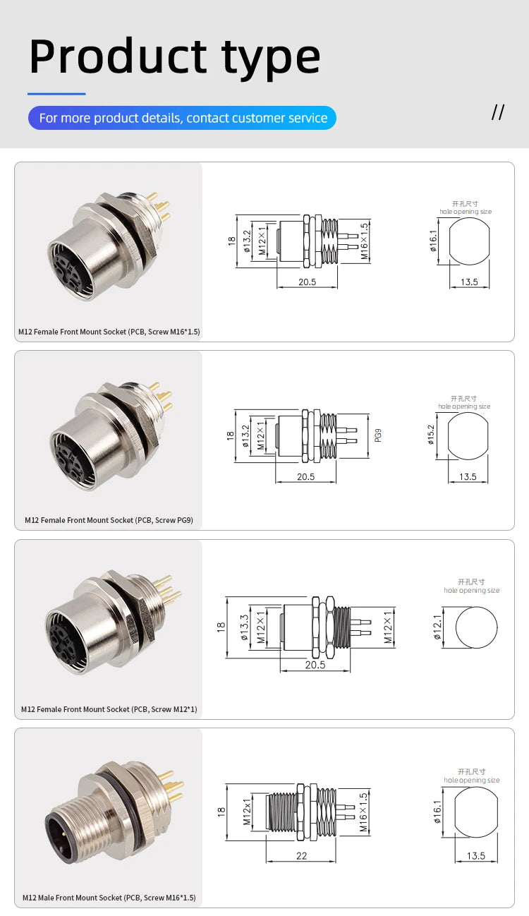 M12 Sensor Waterproof Circular Connector Panel Mount Bulkhead Installation Metal Male Female PCB Socket 2 3 4 5 6 8 12 17pin