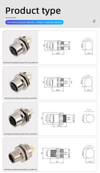 M12 Sensor Waterproof Circular Connector Panel Mount Bulkhead Installation Metal Male Female PCB Socket 2 3 4 5 6 8 12 17pin