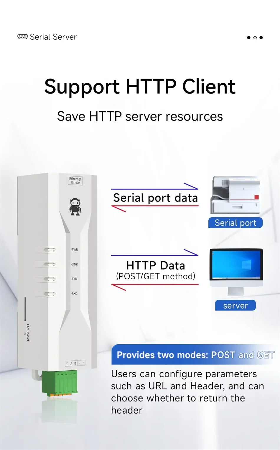Serial Port Server RS485 To Ethernet CDSENET NE2-D11 DC 8-28V TCP/UDP Modbus MQTT HTTP DNS FOTA Remote Up DIN Rail Installation