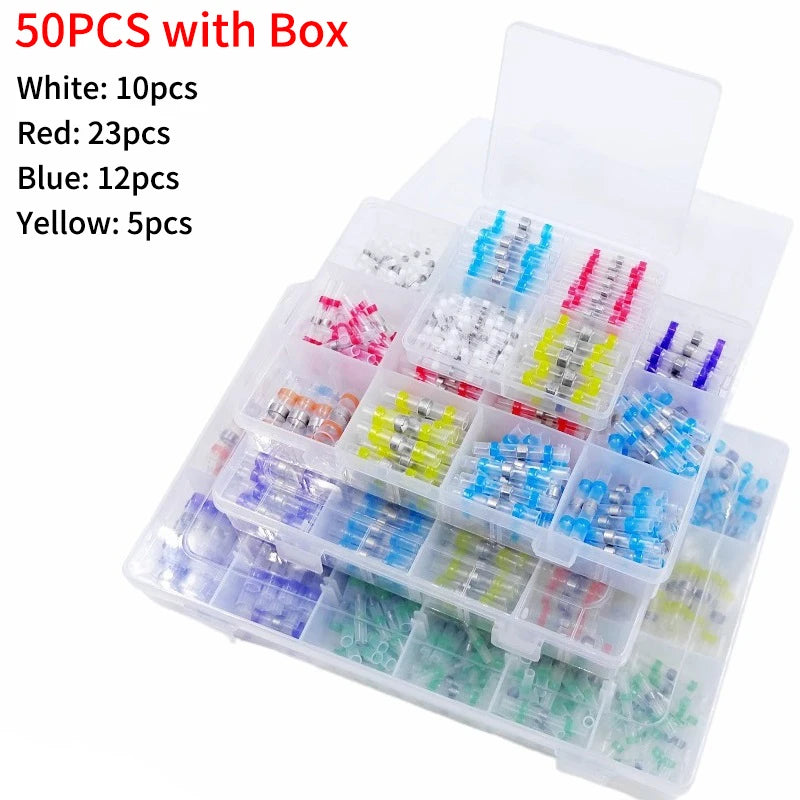 10/50/500pcs Solder Seal Wire Connectors 3:1 Crimp Heat Shrink Insulated Electrical Terminals Butt Splice Waterproof Sleeve