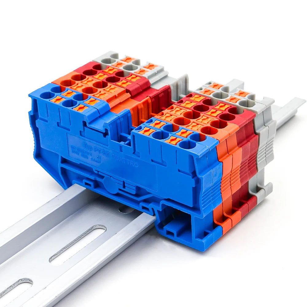 10Pcs PT 2.5-QUATTRO 4-Wire Terminal Block 2.5mm² DIN Rail Spring Clamp Electrical Compact Connections