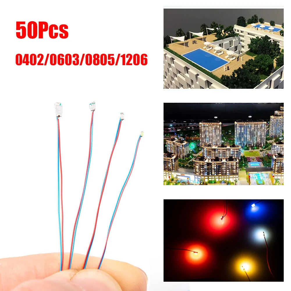 50pcs/Set 0805 1206 SMD Lamp Wired Micro Led Pre-Soldered Micro Litz Wired Chip 3V Railway Model Scenes Light DIY Leads Wires 30