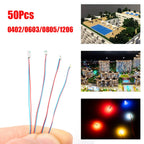 50pcs 0805 1206 SMD Lamp Wired Micro Led Pre-Soldered Micro Litz Wired Chip 30cm 3V Railway Model Scenes Light DIY Leads Wires