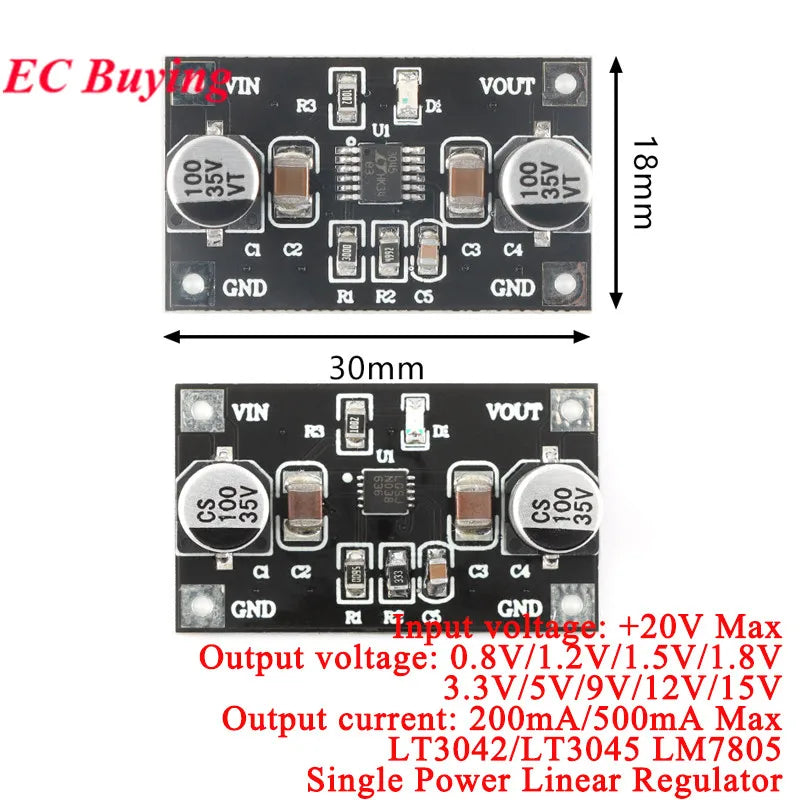 5Pcs/1pc LT3042 LT3045 Single Power Linear Regulator Module 3.3V 5V 12V Low Noise Ripple Radio Frequency Power Board 200mA 500mA