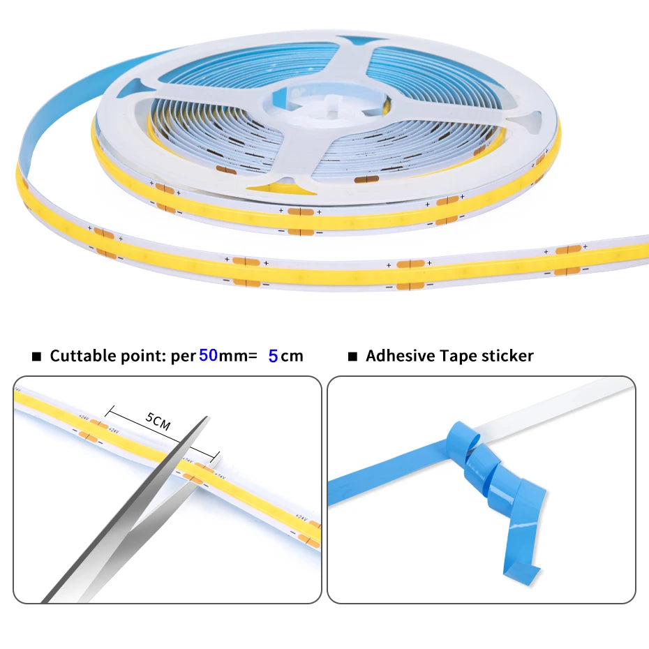 24V COB LED Strip with EU/US/AU/UK Plug Touch Dimmer Switch Adhesive Backing for Cabinets Shelf Closet Kitchen Lighting 1-6pcs