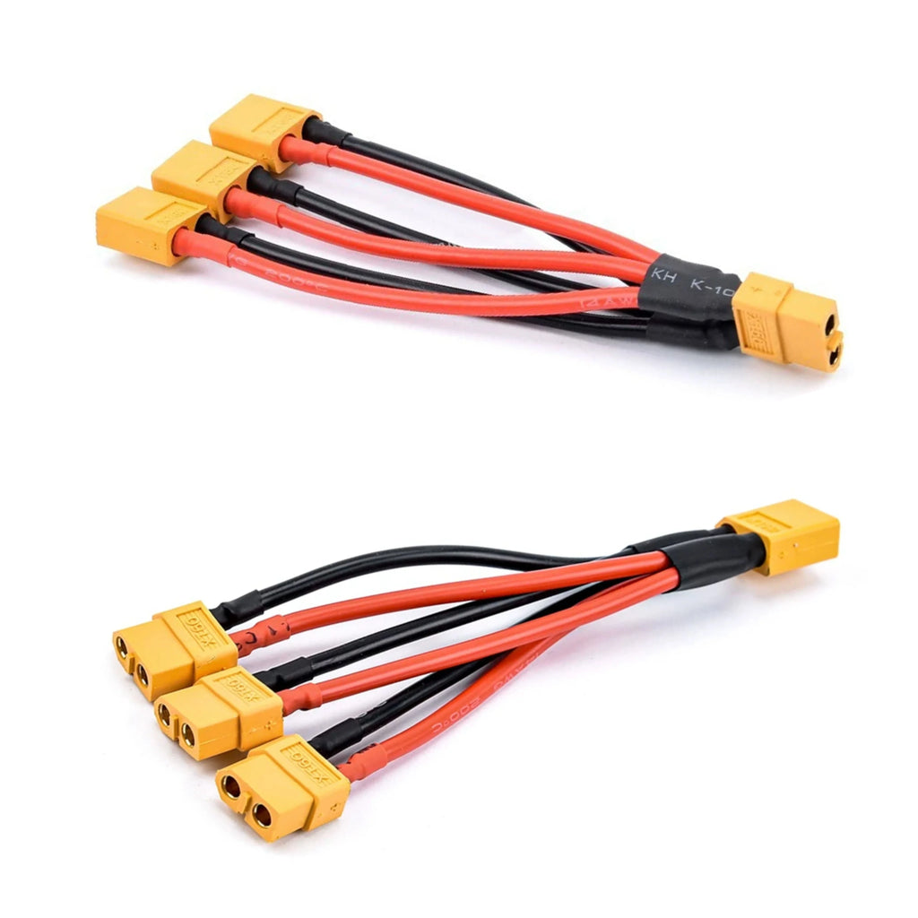 XT60 Parallel Battery Connector Male/Female Cable Dual Extension 1to2/1to3 12AWG/14AWG Silicone Wire 10CM for RC Battery Motor