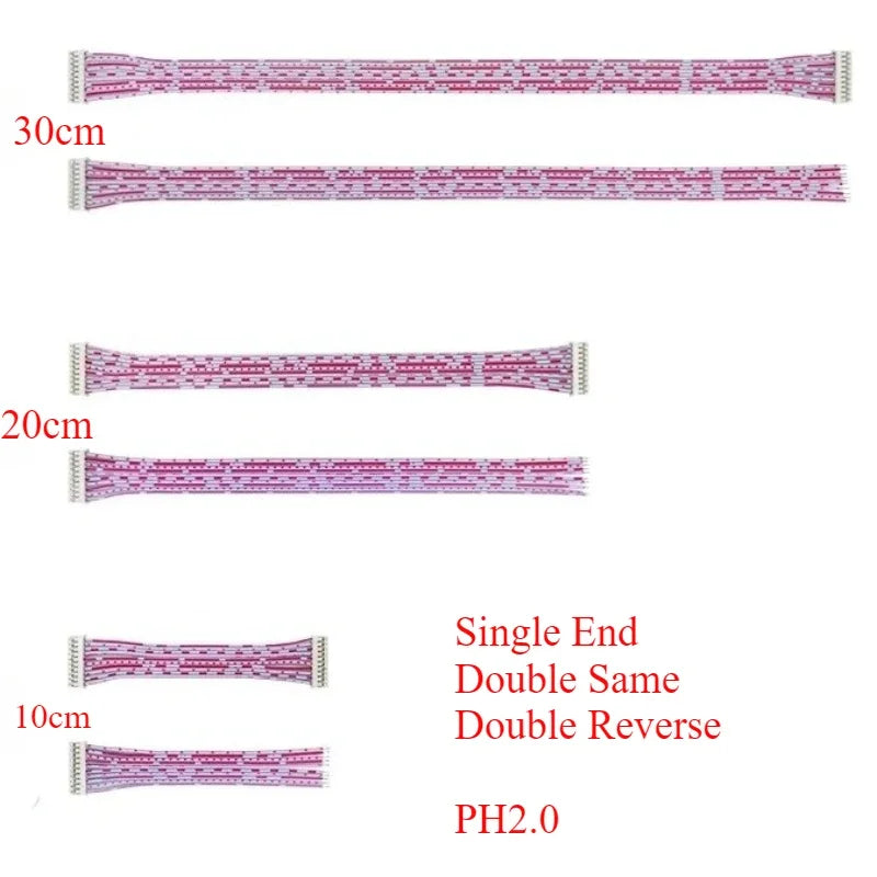 50pcs PH2.0mm Single/Double Same /Reverse Connector Terminal Flat Cable Lenght 10/20/30cm Pitch 2/3/4/5/6/7/8/9/10/11/12pin