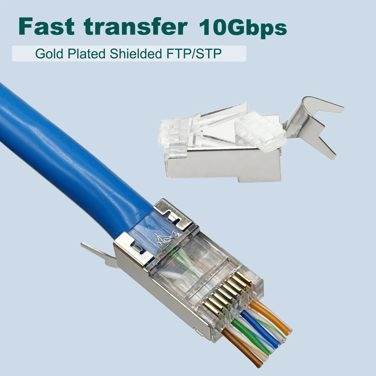 COMNEN 10Gbps RJ45 Connectors Cat8 Cat7 Cat6A Pass Through 8P8C 1.3mm Gold Plated Shielded FTP/STP|RJ45 Network Modular Plug