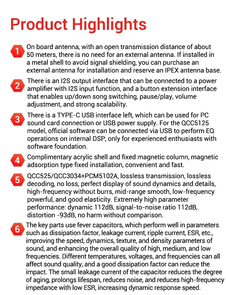 Bluetooth 5.1 Receiver QCC5125 QCC3034 LDAC APTX HD Wireless Adapter USB PCM5102 DAC Audio Decoder Board 24Bit/96Khz For AMP