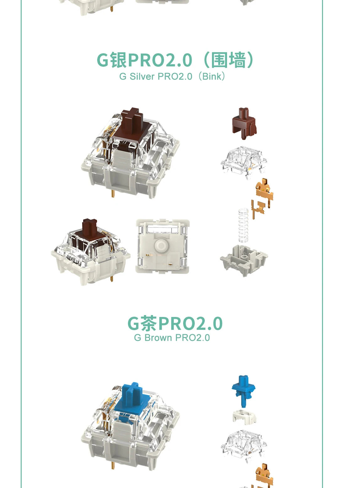 Gateron White Yellow Silver Pro 2.0 V2 Switch 3pin RGB linear Tactile Red Brown Switchs for Hot-swappable Mechanical keyboard