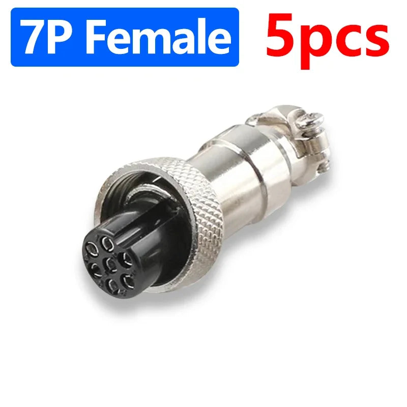 5Pcs GX12 Aviation Connector Plug Socket 2/3/4/5/6/7 Pin Male Female Panel Mount 12mm Circular Metal Wire Adapter Nut Type