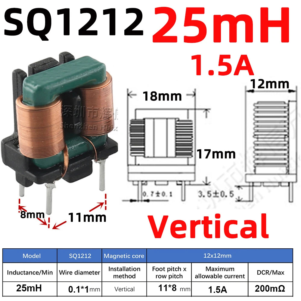 2pcs Flat Copper Wire EMI Filter Inductor Common Mode Square Ferrite Core Magnetic Coil 5mH 10mH 15mH 20mH 25mH 28mH SQ2418