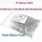 200PCS 3*10mm 0.5A/1A/1.5A/2A/2.5A/3A/4A/5A 250V Axial fast glass fuse with lead wire 3X10