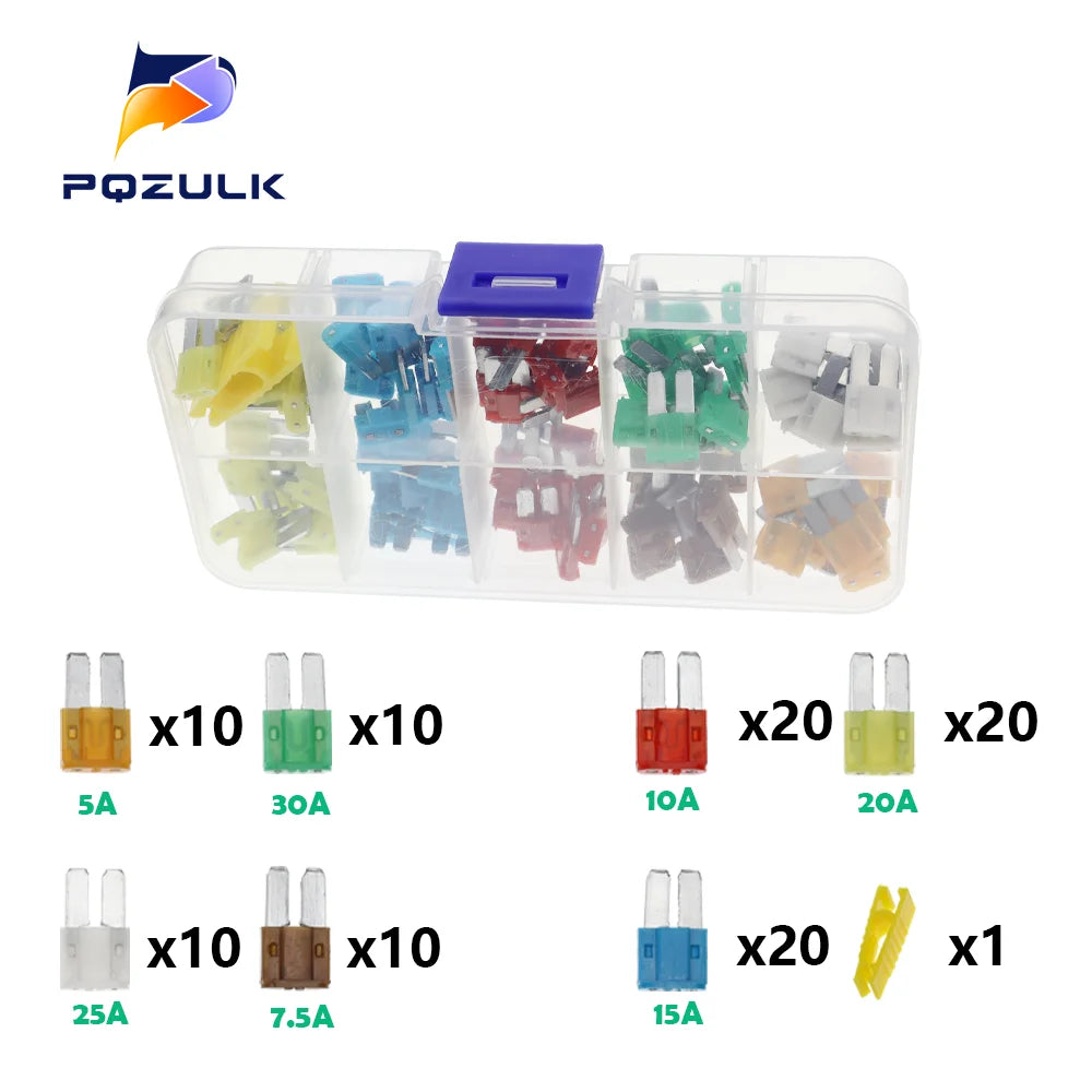 Profile Medium Mini Micro2 Size Blade Type Car Fuse Assortment 5/7.5/10/15/20/25/30/35A Fuse Set Auto Car Truck with Box Clip