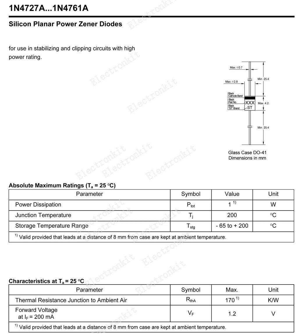 1W Zener Diode 3V 3.3V 3.6V 4.3V 4.7V 5.1V 5.6V.5V 10V 11V 12V 13V 15V 16V 18V 20V 22V 24V 27V 30V 33V 36V 39V Assortment Set