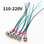 5pcs 6mm Metal Indicator Light LED Warning Signal Lamp Pilot With Wire 3V 5V 6V 12V 24V 220V Red Orange Blue Green White