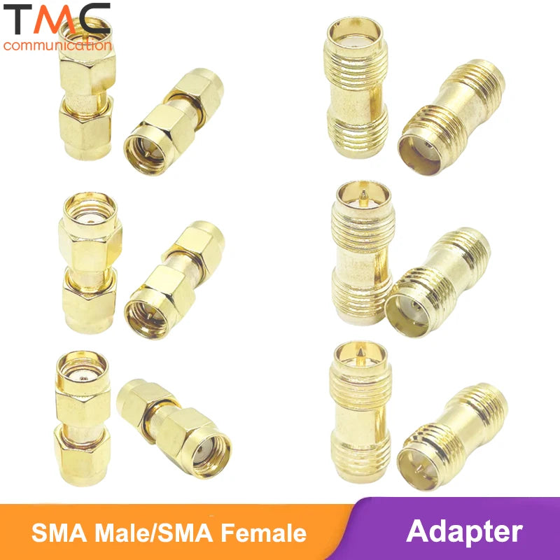 Gold Plated Brass Straight SMA Male to Male Adapter RP-SMA Female to Female RF Coax Connector for WiFi Antenna FPV