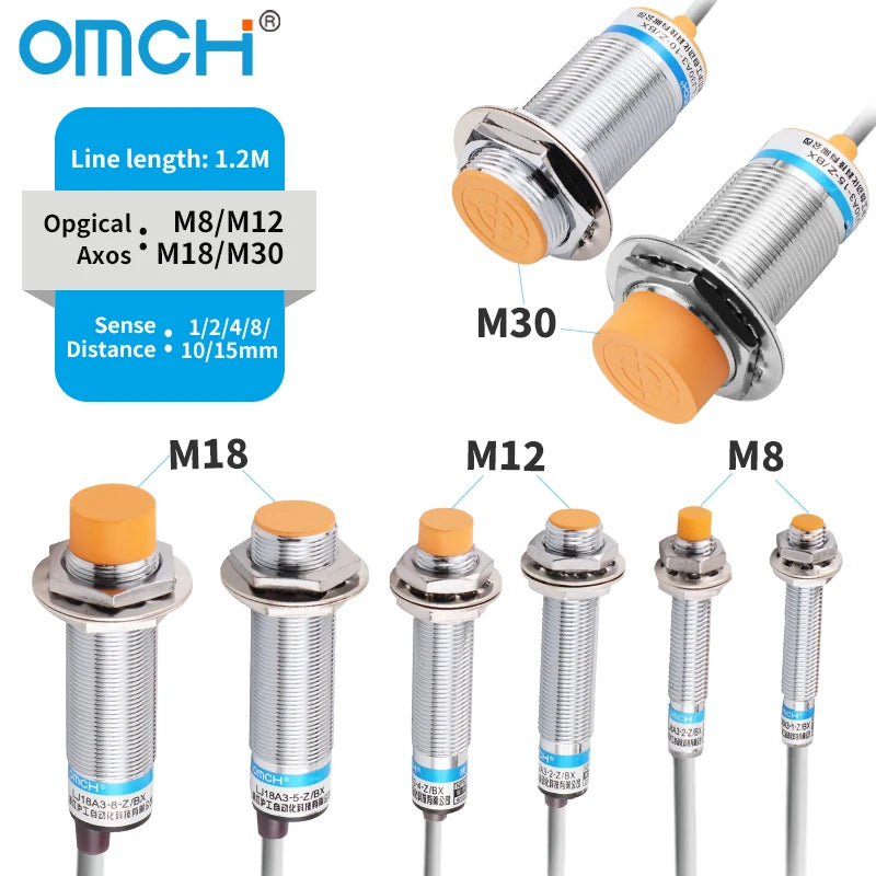 OMCH M8 M12 M18 M30 Inductive Proximity Switch Sensor Detection Distance 1/2 2/4 5/8 8/10mm NPN PNP NO NC DC 3-wire 6-36V