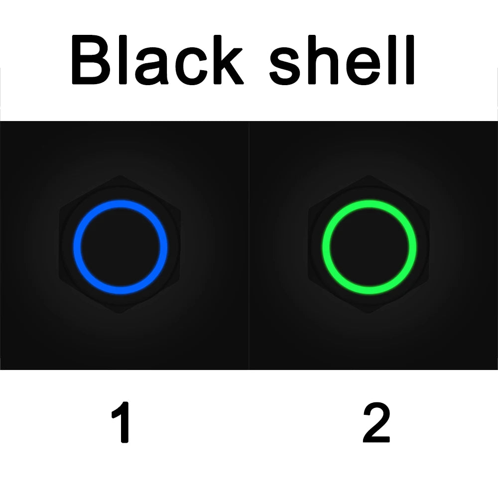 16/19/22mm Two Color Waterproof Metal Push Button Switch LED Light Momentary Latching Car Engine Switch 5V 12V 24V 220V Red Blue