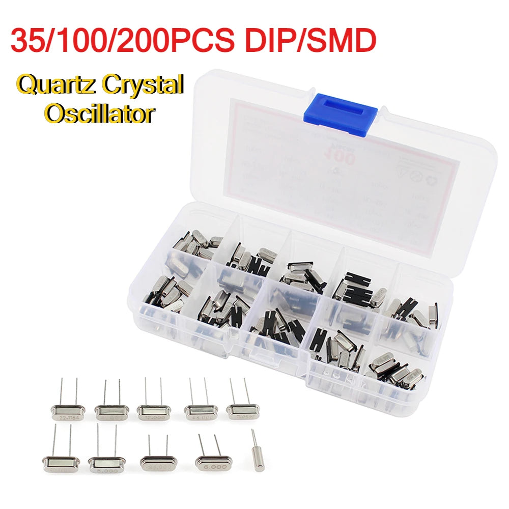 35-200pcs Crystal Oscillator Electronic Kit HC-49S DIP/SMD Ceramic Quartz Resonator Hc-49 Set 4Mhz 6Mhz 8Mhz 12Mhz 16Mhz 20Mhz