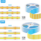 DC12 24V COB LED Strip Light 528Leds/m Flexible Tape Ribbon High Density Linear Lighting 3000-6500K RA90 Led Lights Room Decor