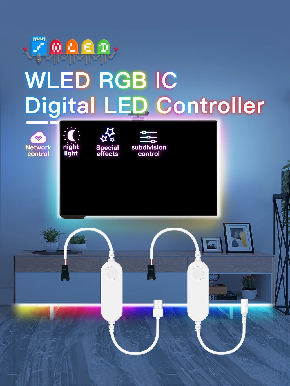 GLEDOPTO WLED ESP32 ESP8266 Ultra Mini LED Controller Multi Color RGB IC Addressable for Table Computer TV Backlight Dynamic ICs