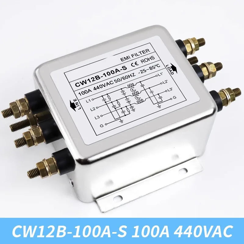 EMI filter auger-type CW12B-10/20/30/40/50/60/80/100A-S 3-phase 3-wire AC power supply filter power purifier anti-interference