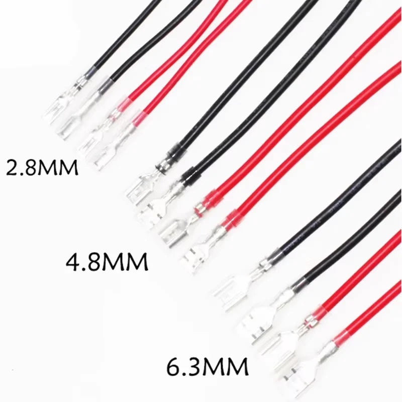 10pcs 2.8/4.8/6.3mm Crimp Terminal Splice Female Spade Connector Splice With Red Black Wire 20cm