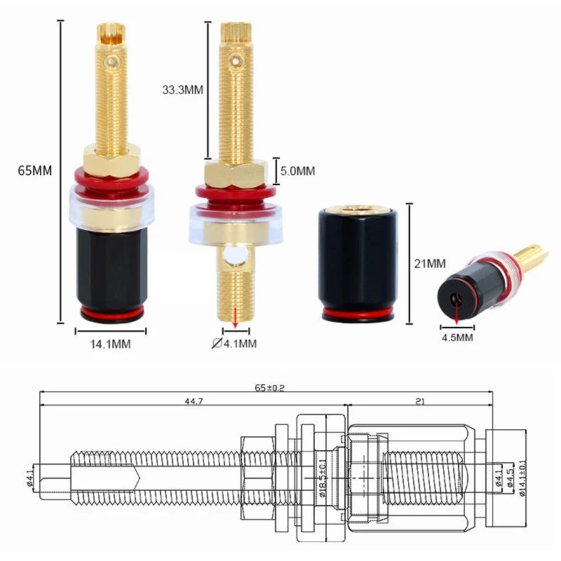 4pcs Speaker Binding Post Gold Plated Terminal Female Banana Jack Connector HIFI Audio Amplifier Banana Plug Socket Terminal