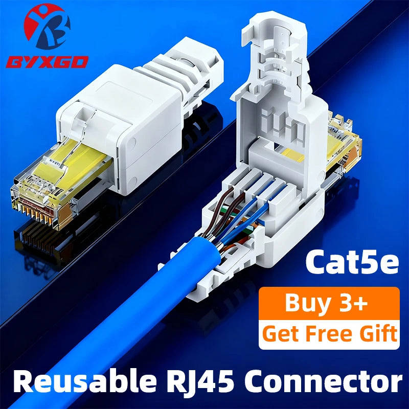 BYXGD Crimp-Free RJ45 Connector Cat5e Toolless Reusable Ethernet Plug Easy Termination Tool-Free Network Cable Head