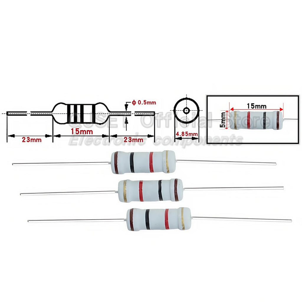 200pcs 2W Carbon Film Resistors 5% 4 Color Ring Resistors 10 47 100 470 Ohm 1K 4.7K 10K 47K 51k 100k 200k 470k 510k 910k 1M Ohm