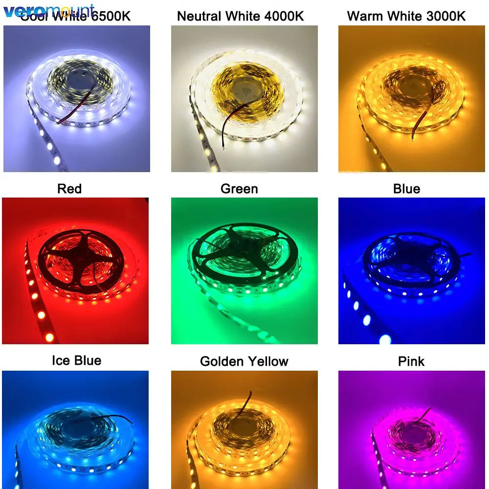 5m DC5V 12V 24V SMD 5050 LED Strip Light TV Backlight IP20 IP65 Waterproof  Cool Warm White 4000K RGB Tape Ribbon for Decoration