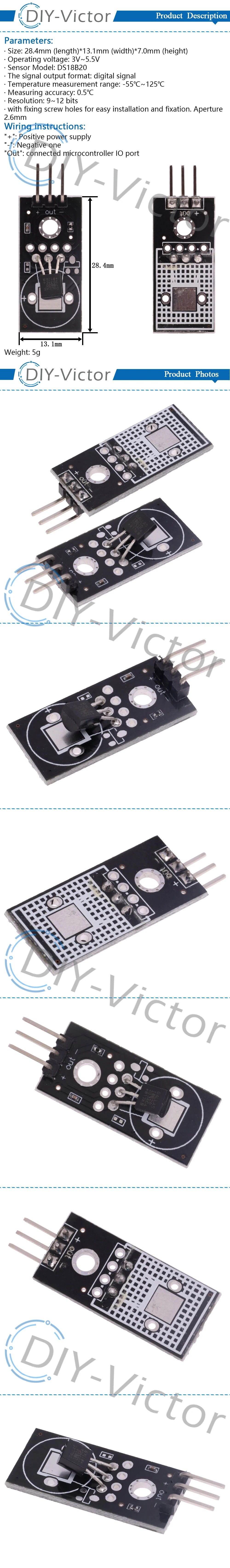 18B20 DS18B20 Digital Signal Output Temperature Measurement Module Board Detection Sensor for Arduino DC 5V Dupont Wire
