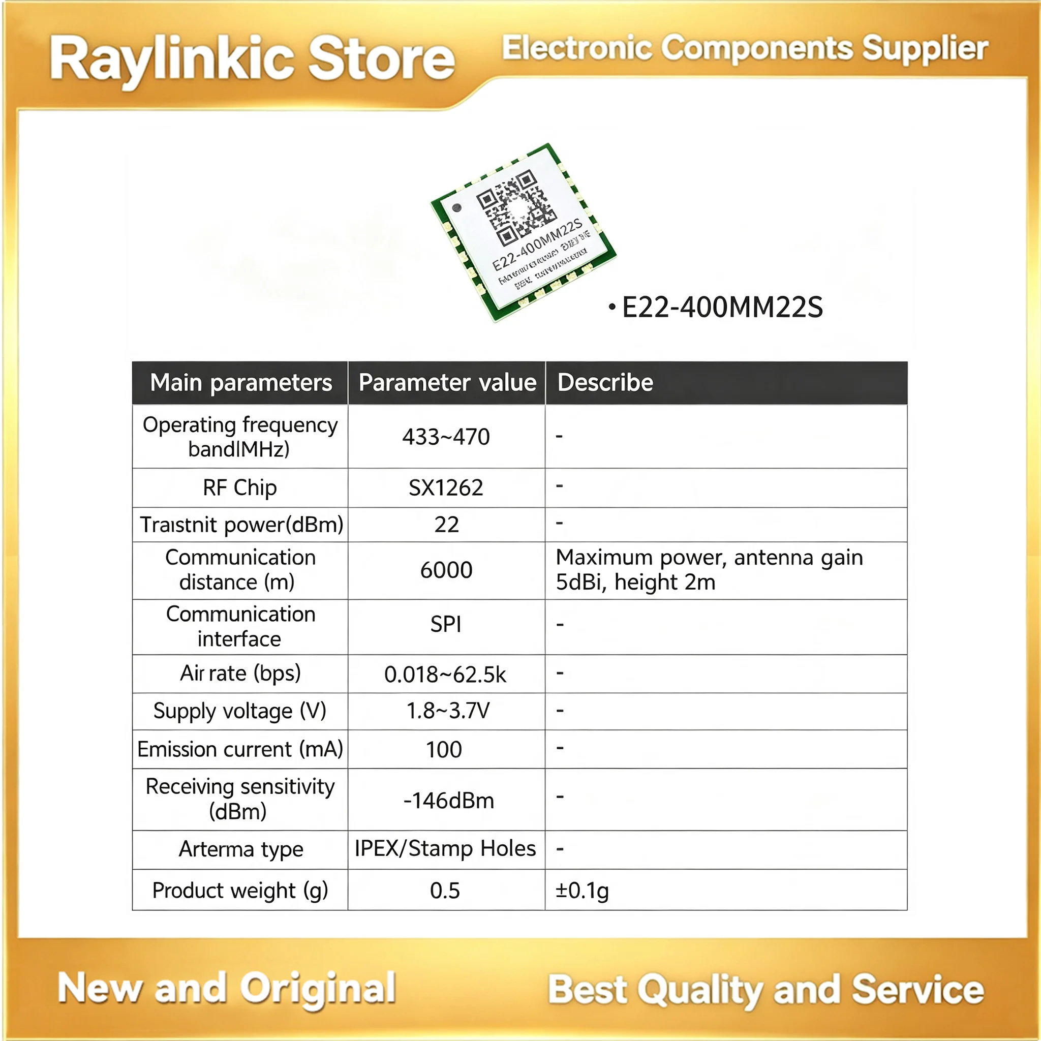 E22-400M22S E22-400M30S E22-400M34S SX1262 LoRa Wireless RF Module - Long-Range Communication for IoT Applications
