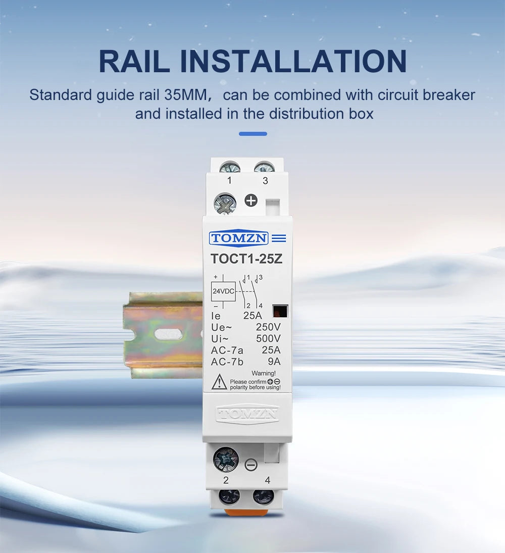 TOMZN TOCT1 2P 25A DC 12V 24V Coil 220V/230V 50/60Hz DIN Rail Household AC Modular Contactor 2NO or 1NO 1NC