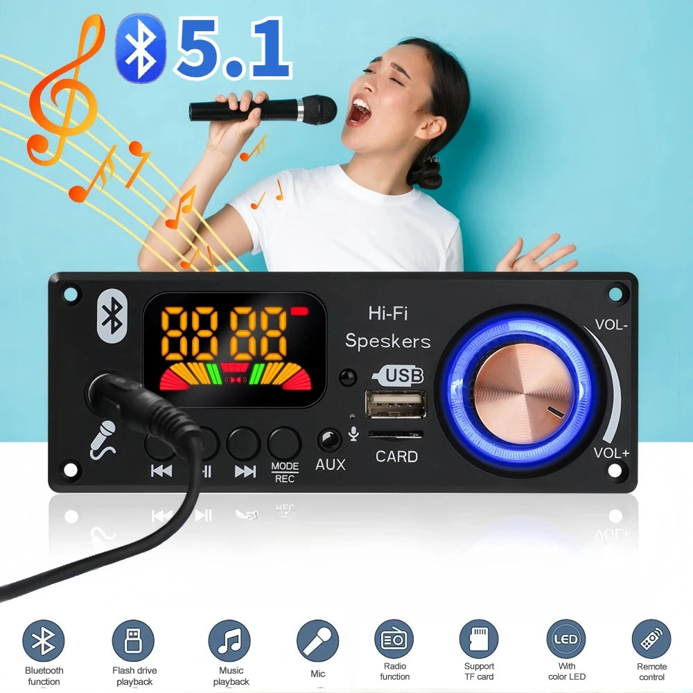 160W Amplifier Bluetooth 5.1 MP3 Decoder Board 2*80W Audio Player 12V DIY MP3 Player Car FM Radio Module TF USB Mic Record Call
