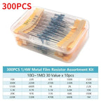 Metal Film Resistor Assortment Kit 300/600PCS 30 Values 1/4W 0.25W 1% Tolerance 10Ω~1MΩ High Precision Resistors for Arduino