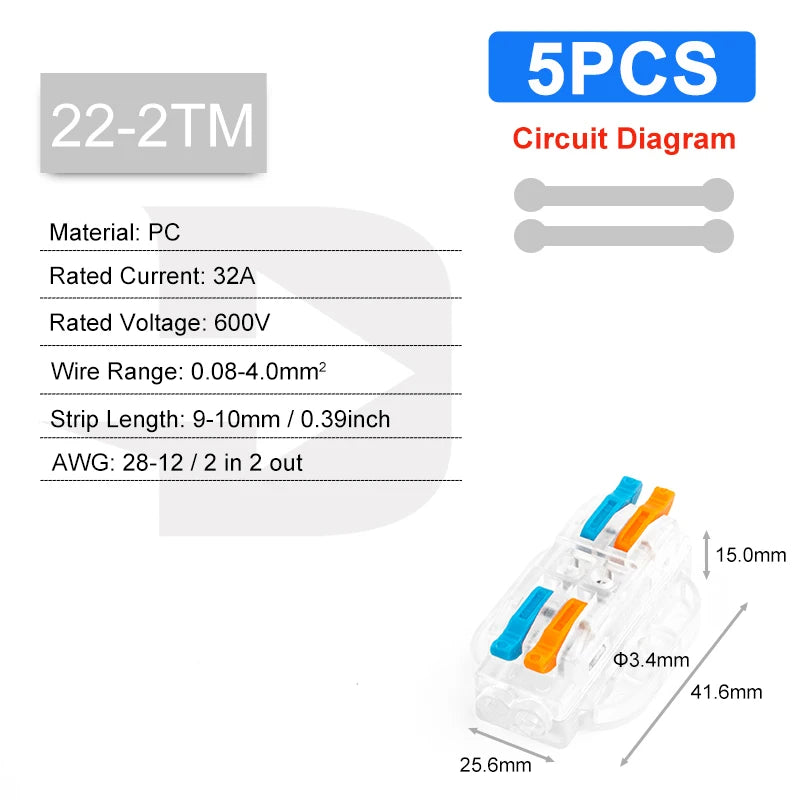 Quick Butt Lever Crimp Terminals Wire Connectors 2-12 Way With Fixing Holes Push-In Universal Compact Electrical Terminal Block