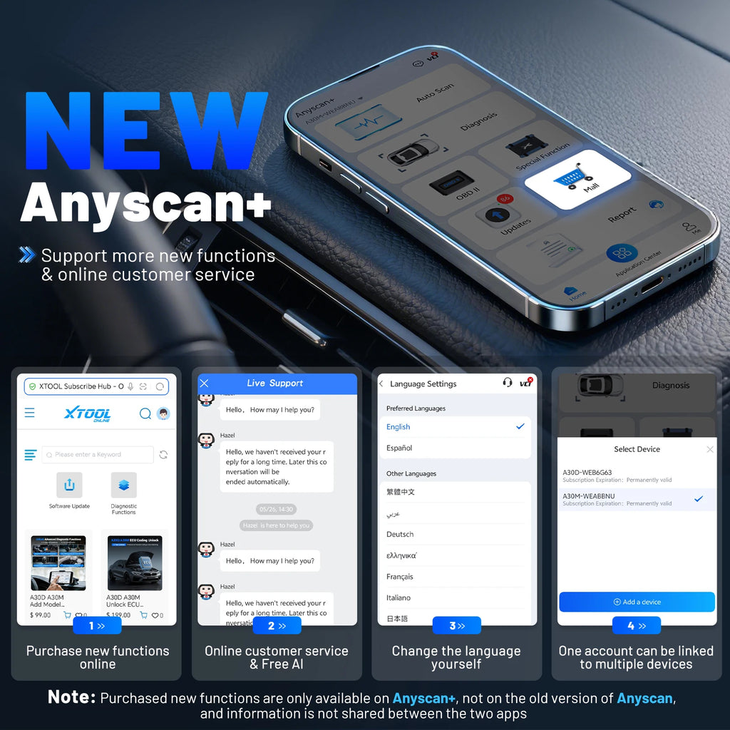 XTOOL Anyscan A30M Bluetooth OBD2 Scanner Car Diagnostic Tools 26+ Reset Service Code Reader CANFD Protocol Lifetime Free Update