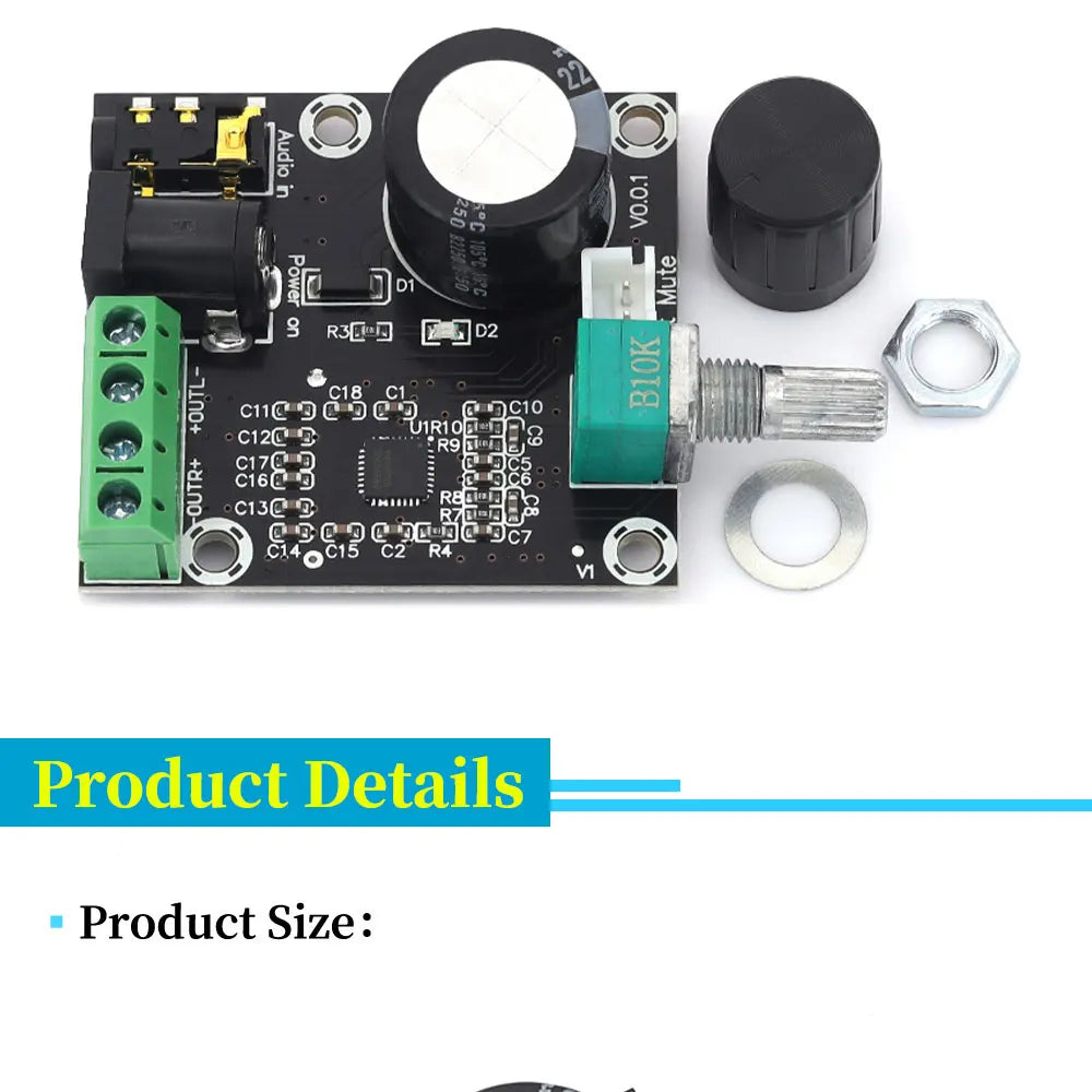 PAM8610 Audio Amplifier Board Dual Channel Class-D 2*15W DC12V XH-M120 - Pack for Audio Projects