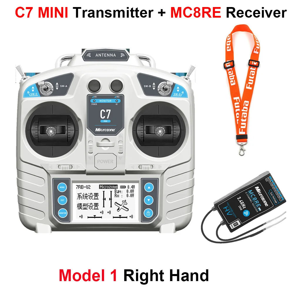 MicroZone MC7 C7 MINI 2.4G Controller Transmitter with MC8RE Receiver Radio System for RC Aircraft Drones Multirotor Helicopters