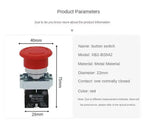 10A 22mm Mushroom Red Round Head Power Emergency Stop Push Button Switch 1NC Normally Close XB2-BS542